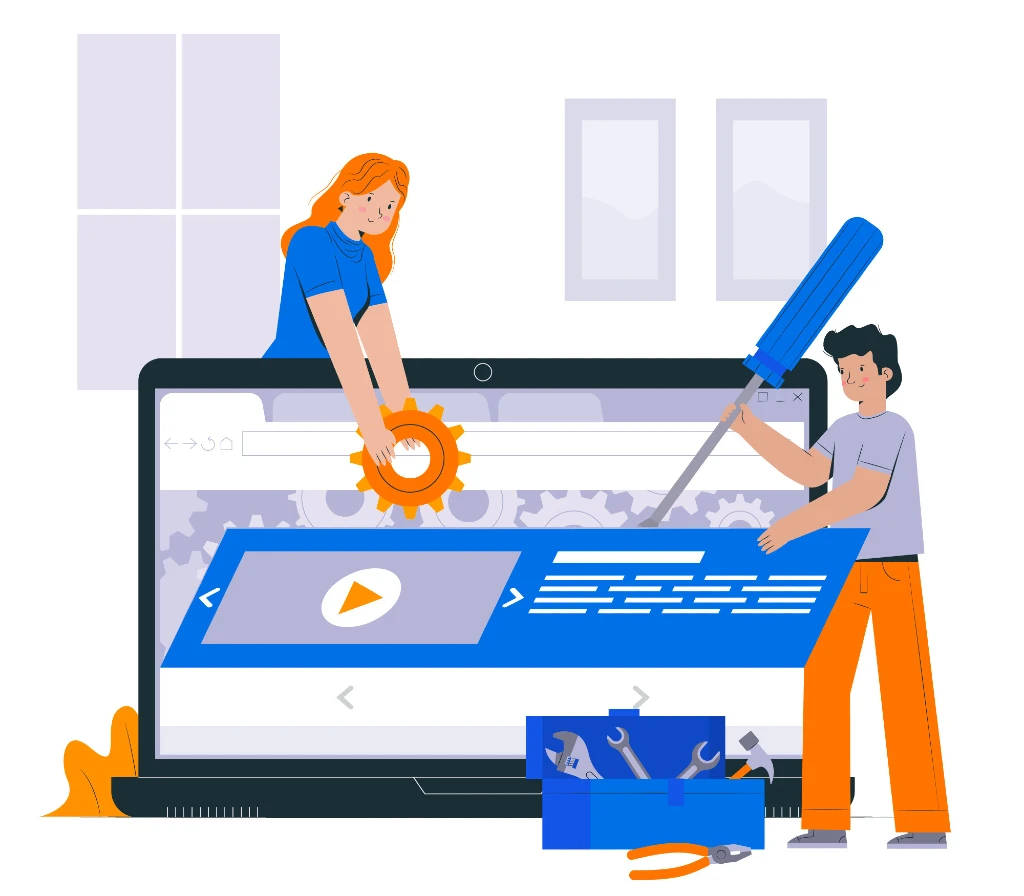 Two technician displaying monthly WordPress maintenance packages