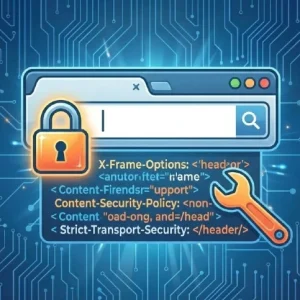 Woocommerce Security headers reflecting on a screen with a browser window on top and a padlock